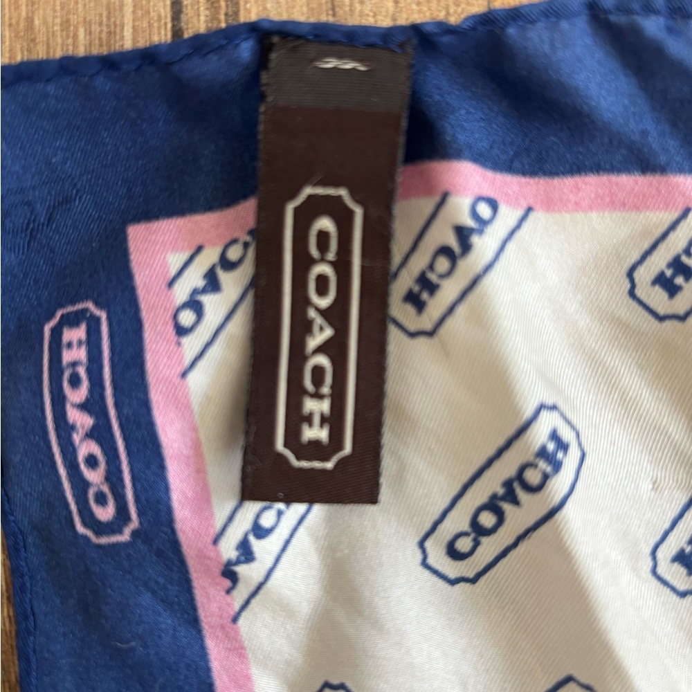 Coach Ivory, Navy, and Pink Patterned Silk Scarf